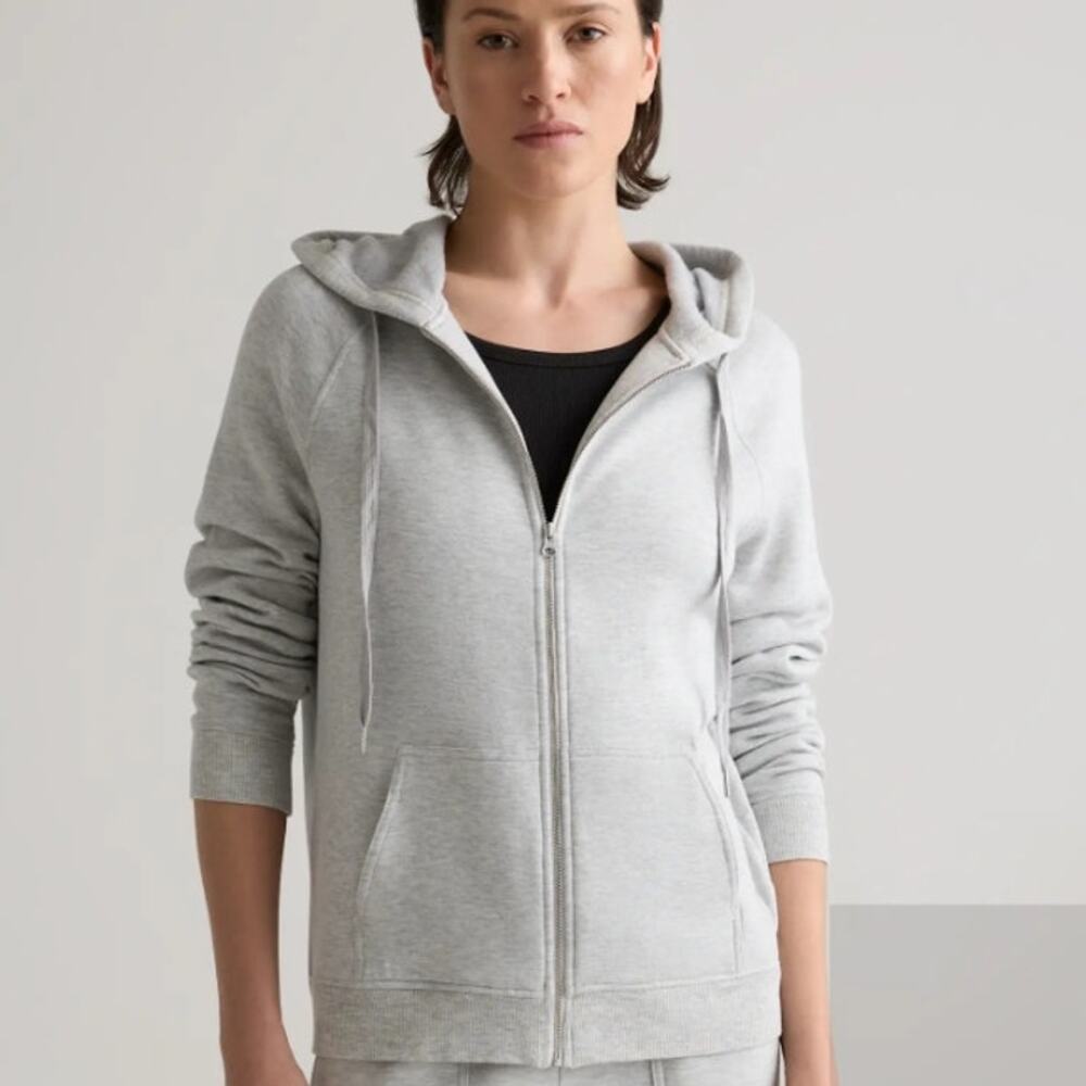 Quince Women's SZ L Super Soft Fleece Zip Up Hoodie Heather Gray